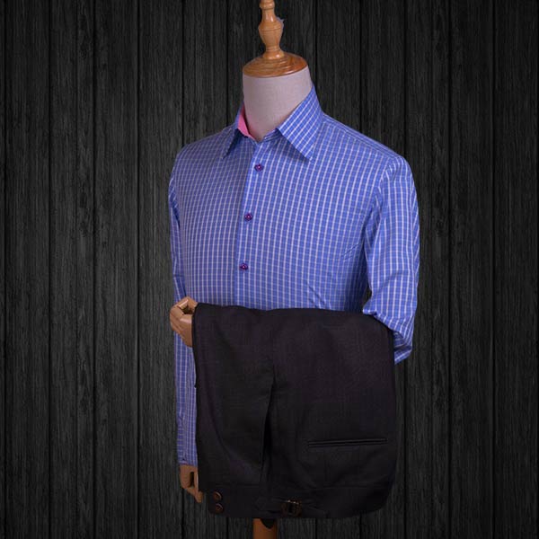 Blue Checkered tailored shirt handmade by Perfect Attire Singapore
