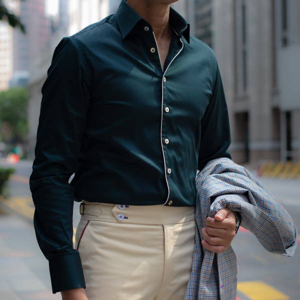 Green Contrasting Tailored Bespoke Shirts by Perfect Attire in Singapore