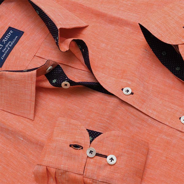 Bespoke Tailor made Orange Linen dress shirts by Perfect Attire Singapore