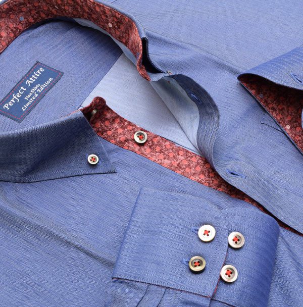 Blue Herringbone Tailored Bespoke Shirts by Perfect Attire in Singapore