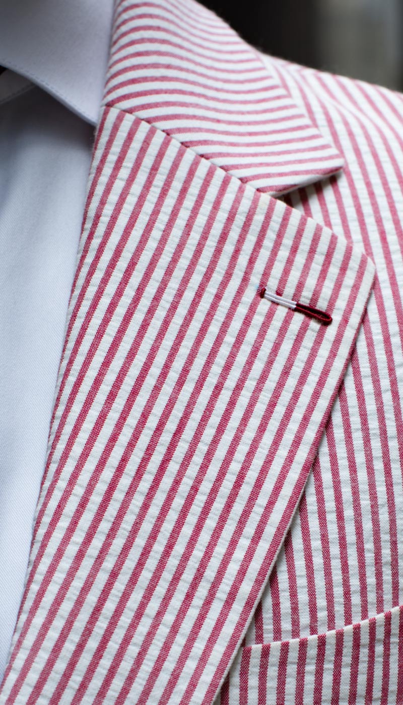 Red Striped Seersucker tailored custom bespoke blazer by Perfect Attire Singapore