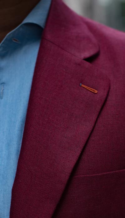 Milanese Buttonhole on a Red tailored custom bespoke blazer by Perfect Attire Singapore