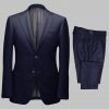 Bespoke Navy Sharkskin Tailored 2Piece Suit custom made by Perfect Attire Singpaore using fabric milled by Vitale Barberis Canonico (VBC)
