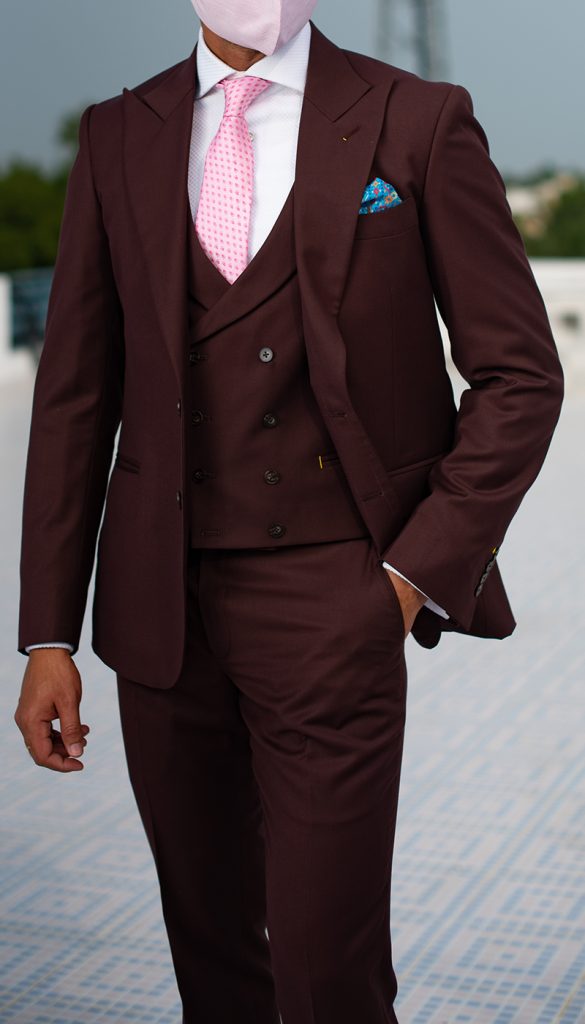 Three piece tailored bespoke Brown Wedding Suit by Perfect Attire