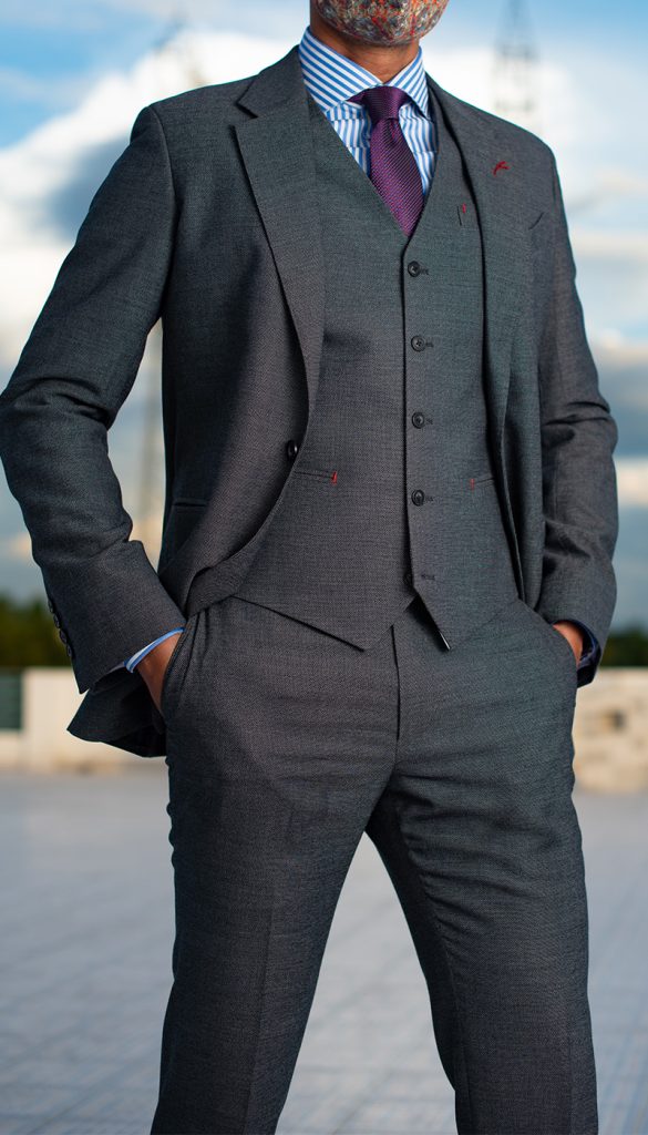 Three piece Tailored Bespoke Grey Wedding Suit by Perfect Attire Singapore