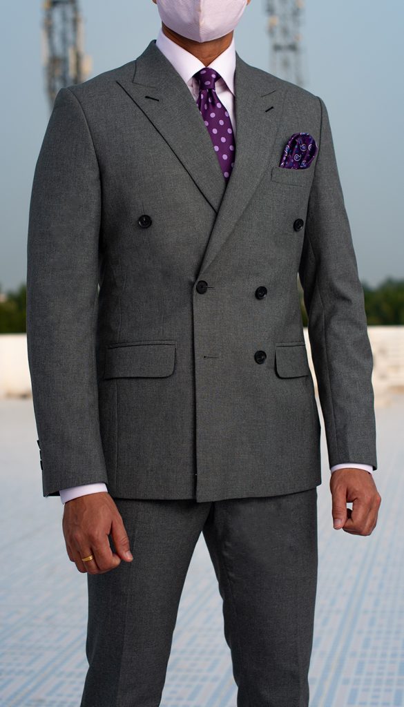Double Breasted Grey Tailored Suit by Perfect Attire Singapore