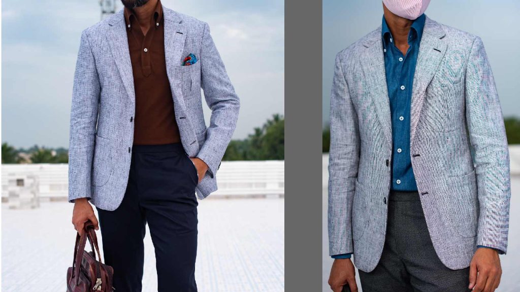 Grey Slub Linen Jacket Tailored and Bespoke by Perfect Attire Singapore